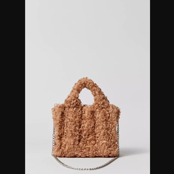 BDG Urban Outfitters Serena Tan Teddy Fleece Mini Tote Crossbody Bag - Picture 3 of 4